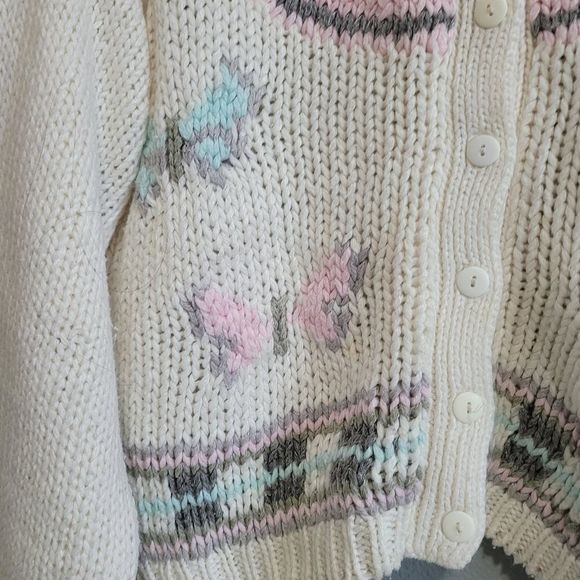 Vintage Pastel Fair Isle Handknitted Cardigan Size M - Picture 2 of 6